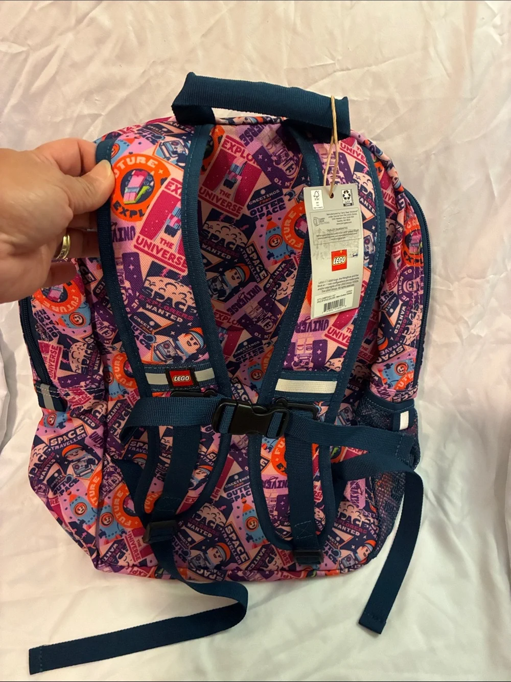 Lego Navy Backpack with Pink and Cream Space Graphic